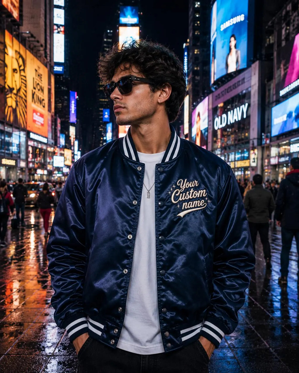 Personalized Satin Varsity Jacket, Custom Name Letterman Bomber, Unisex Streetwear