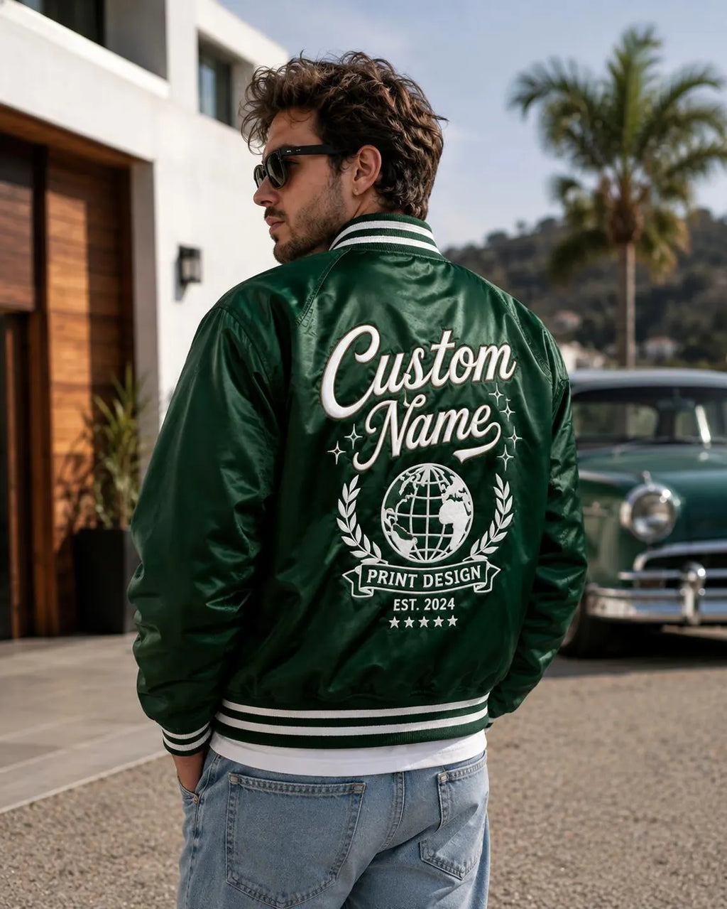 Personalized Satin Varsity Jacket, Custom Name Letterman Bomber, Unisex Streetwear