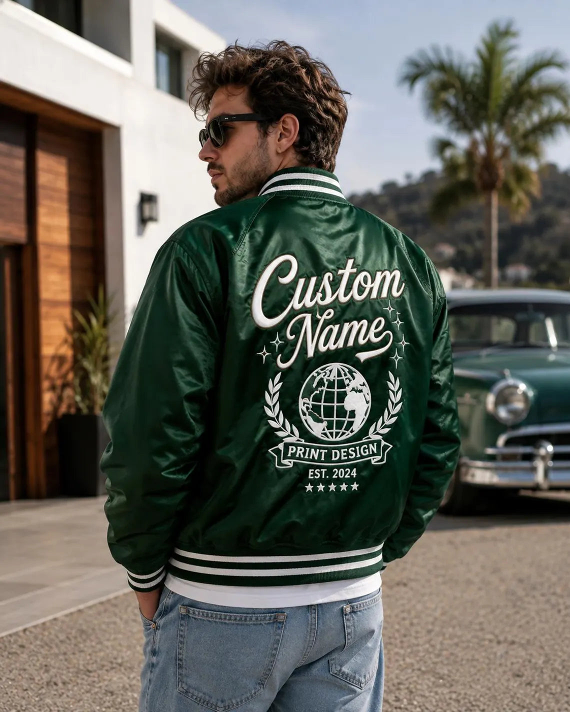 Personalized Satin Varsity Jacket, Custom Name Letterman Bomber, Unisex Streetwear