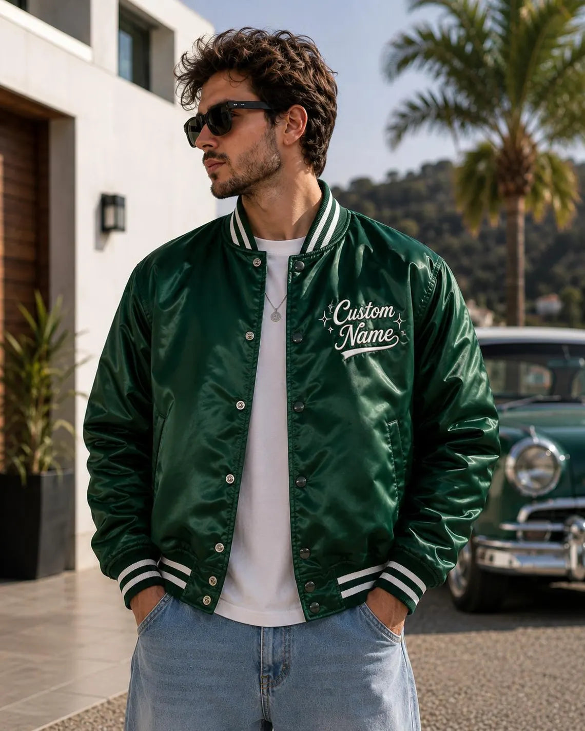 Personalized Satin Varsity Jacket, Custom Name Letterman Bomber, Unisex Streetwear