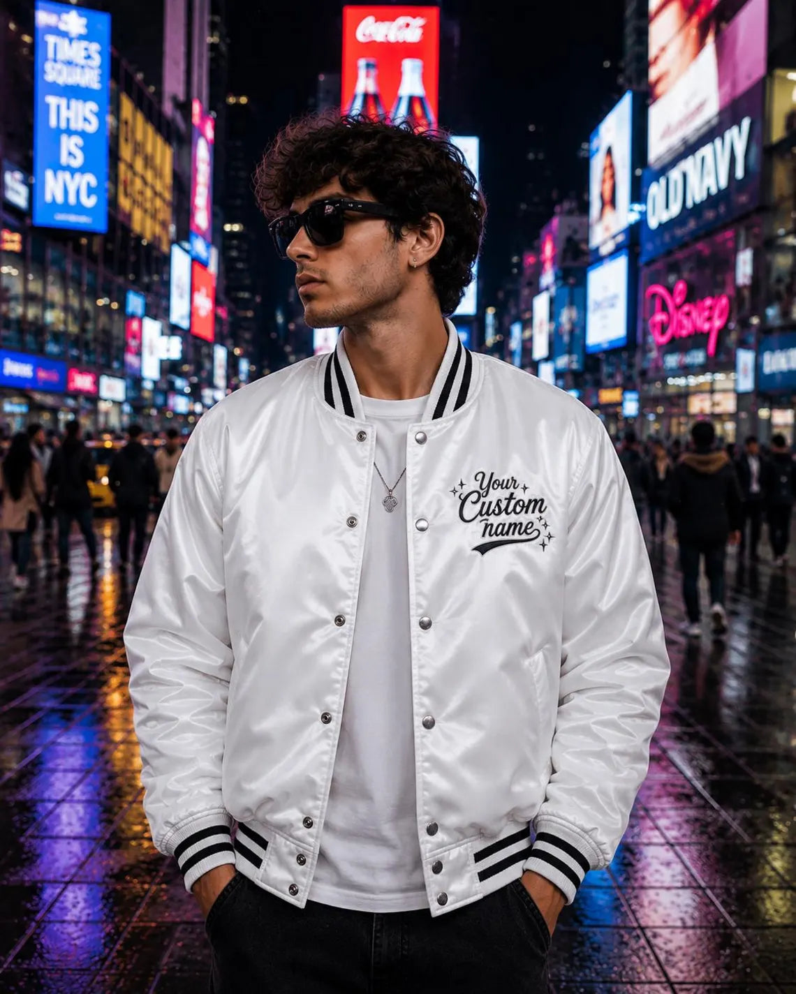 Personalized Satin Varsity Jacket, Custom Name Letterman Bomber, Unisex Streetwear