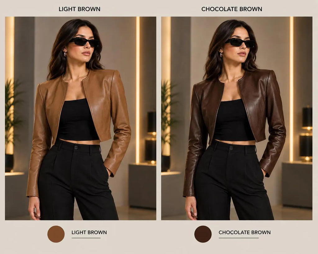 Genuine Sheepskin Leather Jacket, Cropped Biker Style, Collarless Design