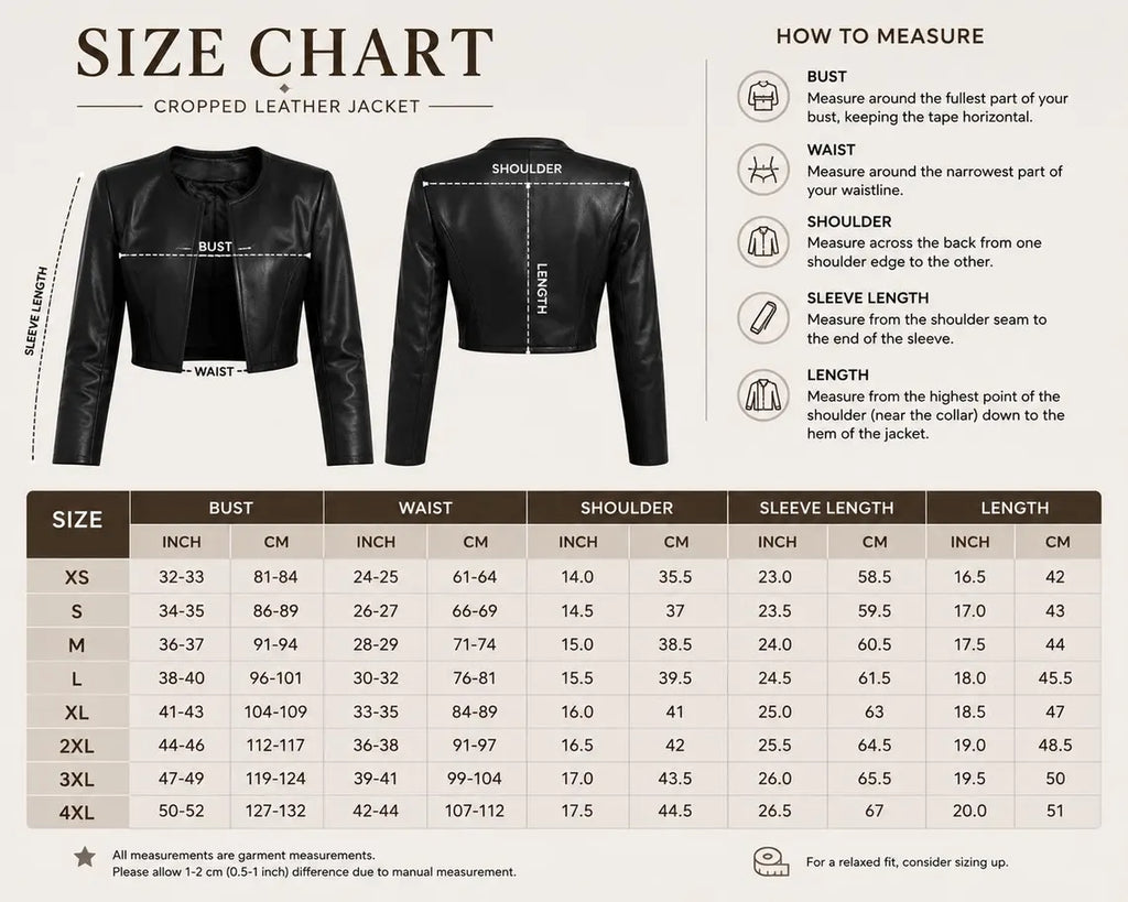 Genuine Sheepskin Leather Jacket, Cropped Biker Style, Collarless Design