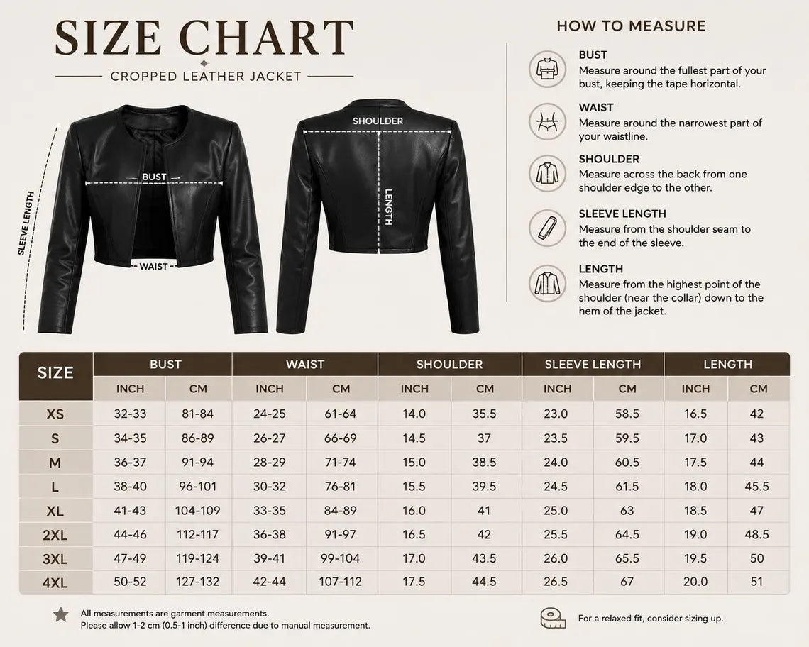 Genuine Sheepskin Leather Jacket, Cropped Biker Style, Collarless Design