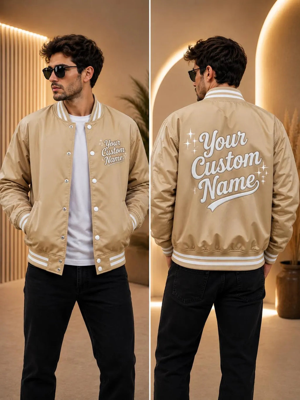 Personalized Satin Varsity Jacket, Custom Name Letterman Bomber, Unisex Streetwear