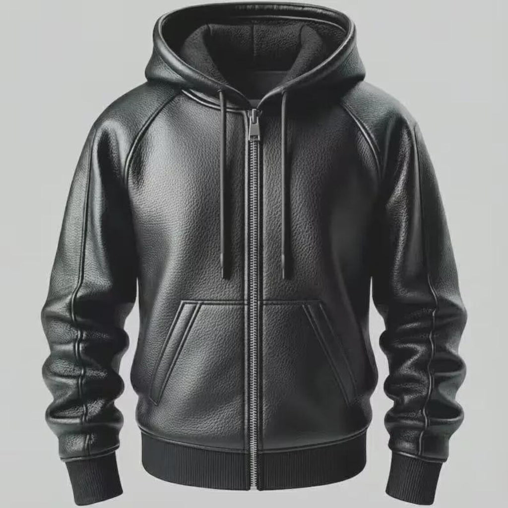 LUXE Faux Leather Tracksuit - Zip Hoodie & Jogger Set - Premium Leather Loungewear