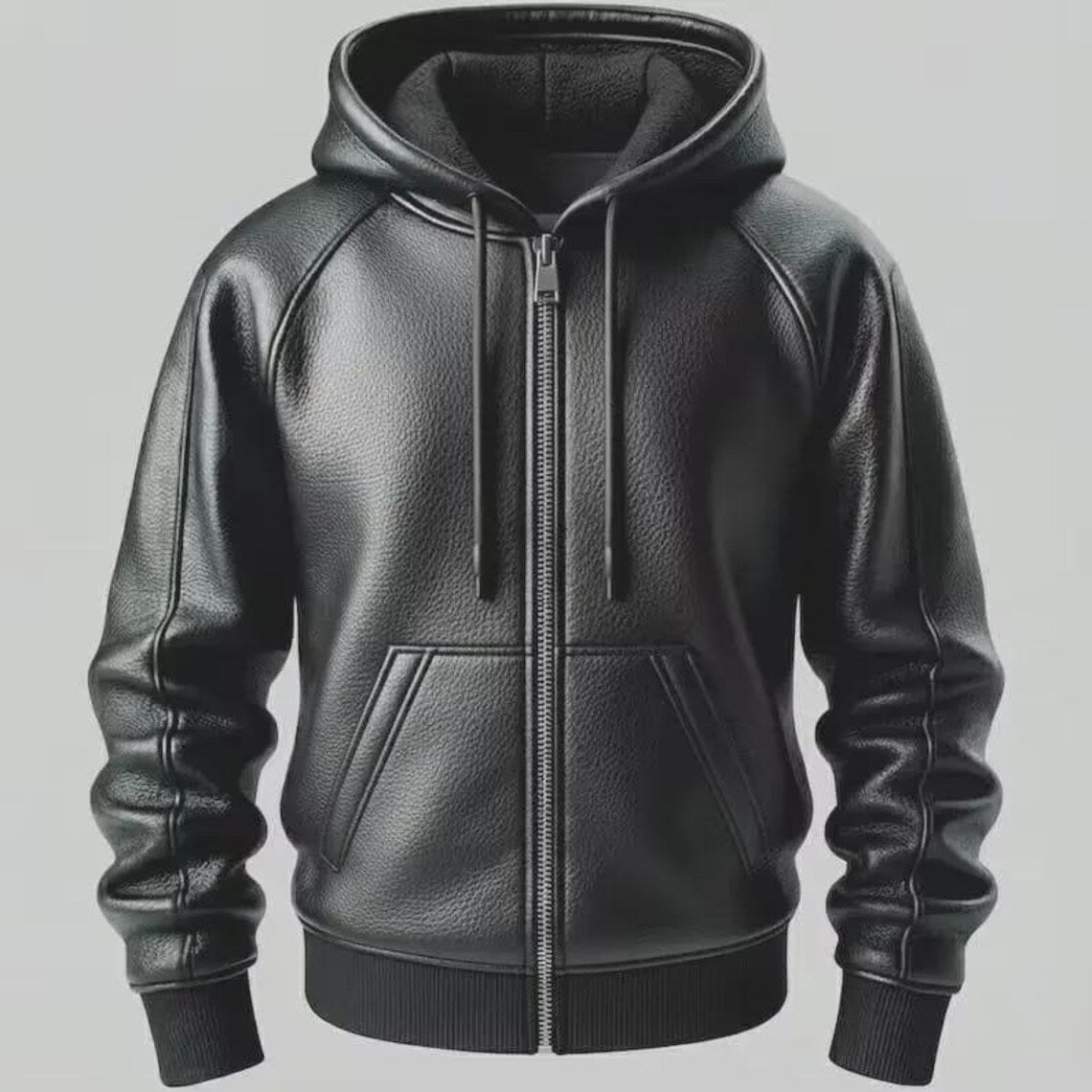 LUXE Faux Leather Tracksuit - Zip Hoodie & Jogger Set - Premium Leather Loungewear
