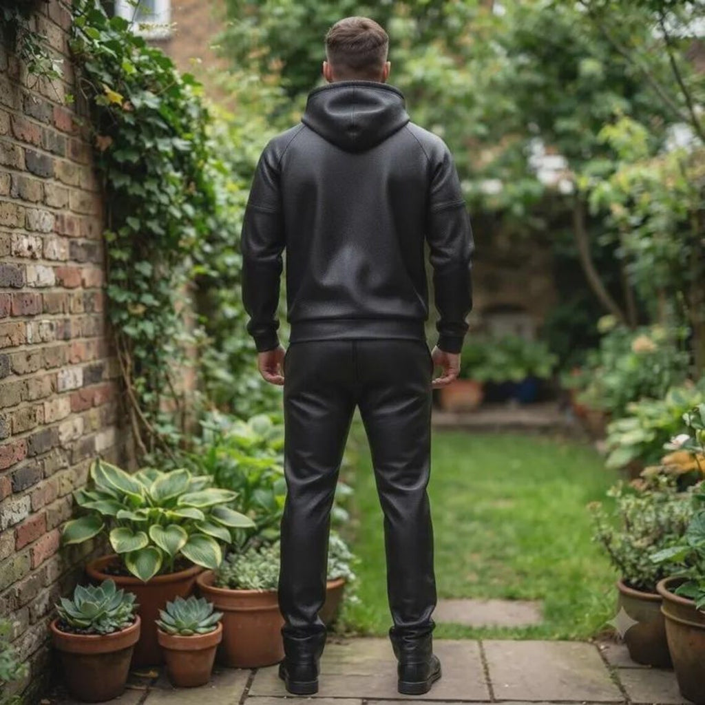 LUXE Faux Leather Tracksuit - Zip Hoodie & Jogger Set - Premium Leather Loungewear