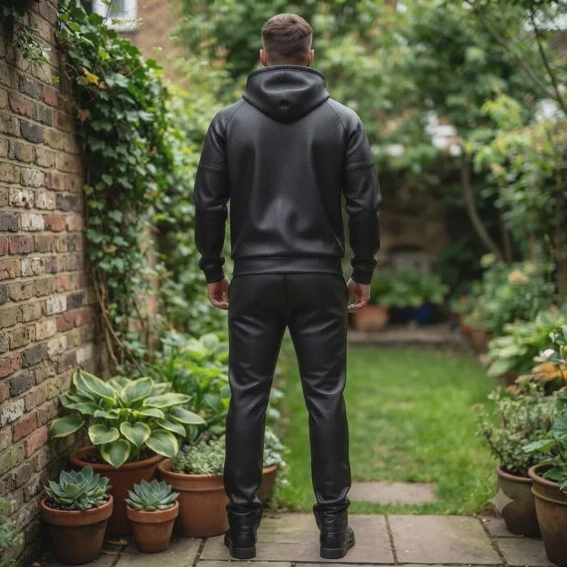 LUXE Faux Leather Tracksuit - Zip Hoodie & Jogger Set - Premium Leather Loungewear