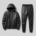 LUXE Faux Leather Tracksuit - Zip Hoodie & Jogger Set - Premium Leather Loungewear
