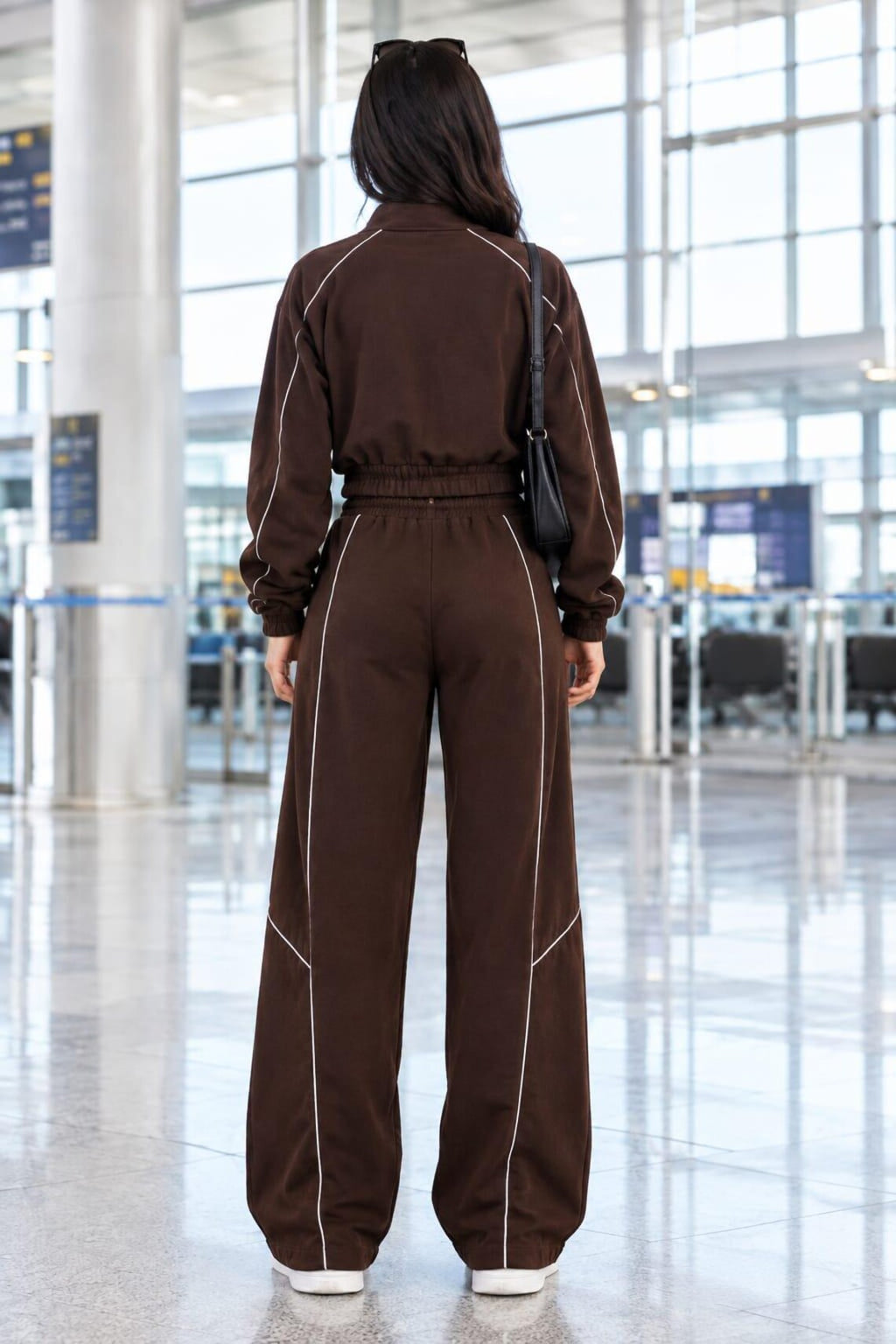 Women's Cotton Fleece Tracksuit Set, Zip-Up Jacket, Wide Leg Pants, Tank Top (3-Piece)