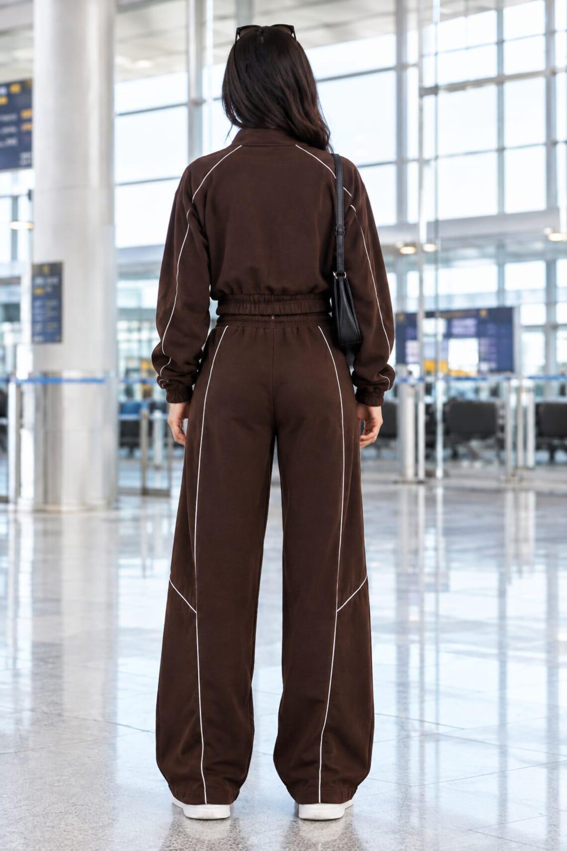 Women's Cotton Fleece Tracksuit Set, Zip-Up Jacket, Wide Leg Pants, Tank Top (3-Piece)