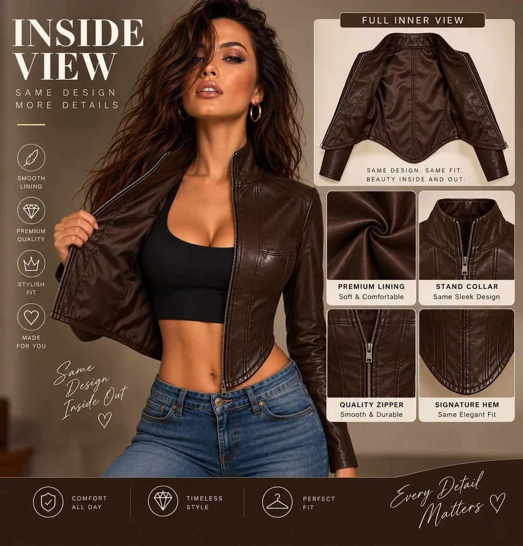 Women's Genuine Sheepskin Leather Corset Jacket, Cropped Zip-Up Biker Style