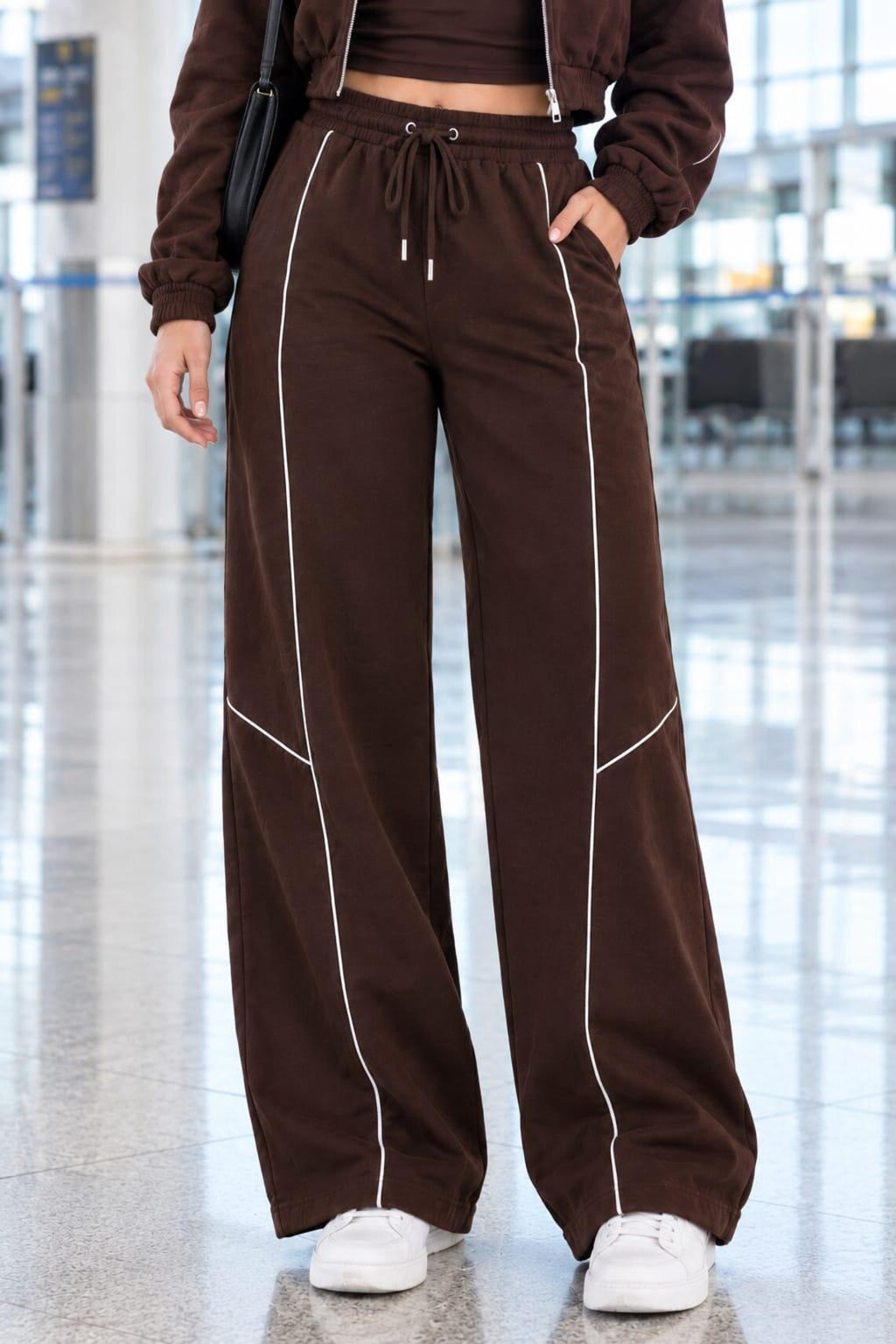 Women's Cotton Fleece Tracksuit Set, Zip-Up Jacket, Wide Leg Pants, Tank Top (3-Piece)