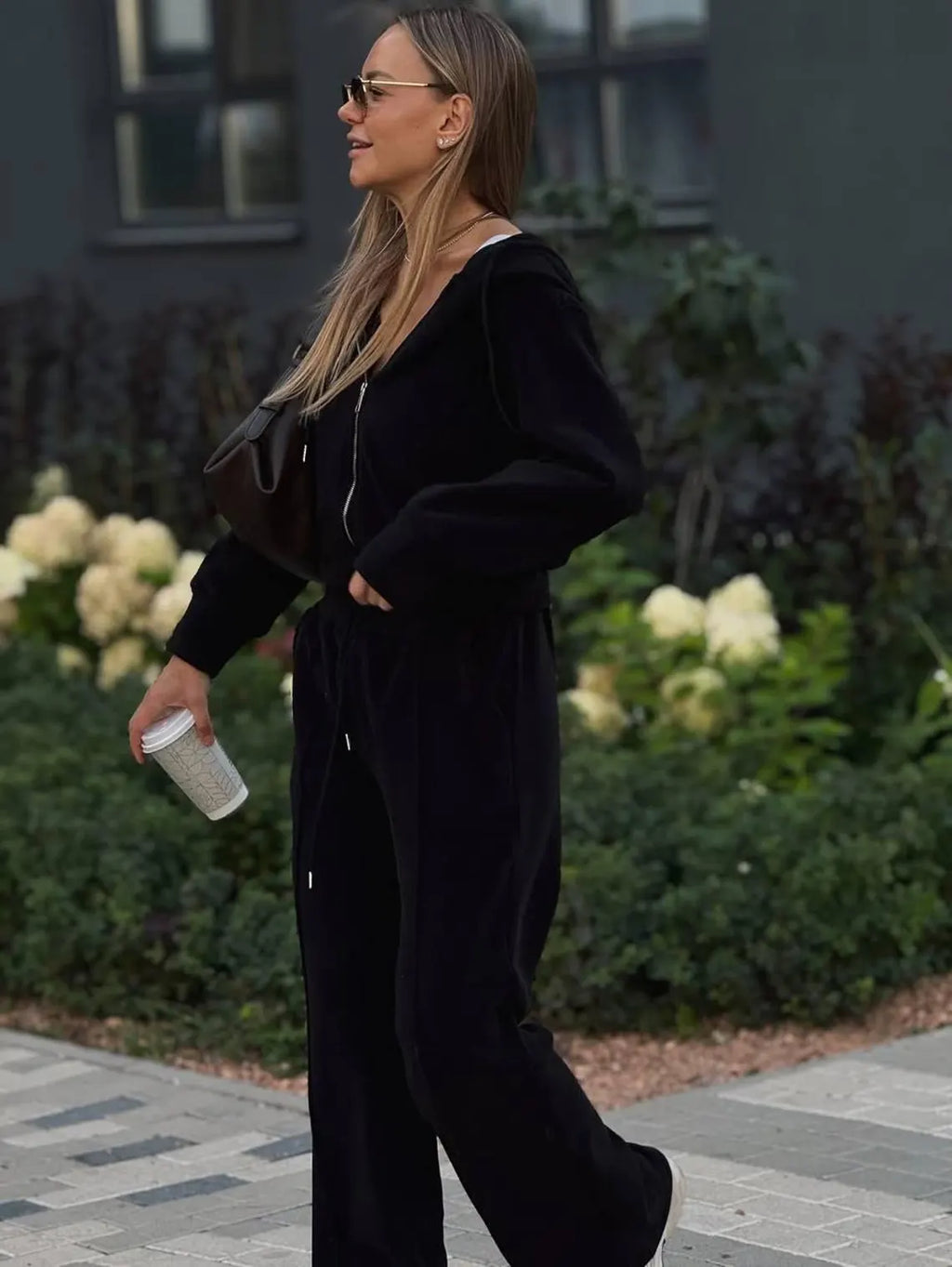 Women’s Fleece Tracksuit, Zip Up Hoodie & Palazzo Wide Leg Sweatpants, Two Piece Sweatsuit, Cozy Athleisure Outfit, Casual Lounge Set