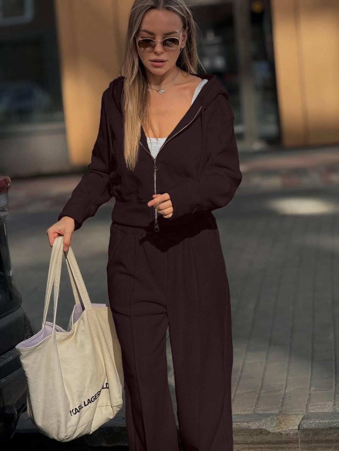 Women’s Fleece Tracksuit, Zip Up Hoodie & Palazzo Wide Leg Sweatpants, Two Piece Sweatsuit, Cozy Athleisure Outfit, Casual Lounge Set