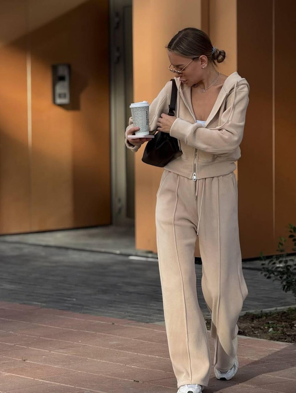 Women’s Fleece Tracksuit, Zip Up Hoodie & Palazzo Wide Leg Sweatpants, Two Piece Sweatsuit, Cozy Athleisure Outfit, Casual Lounge Set