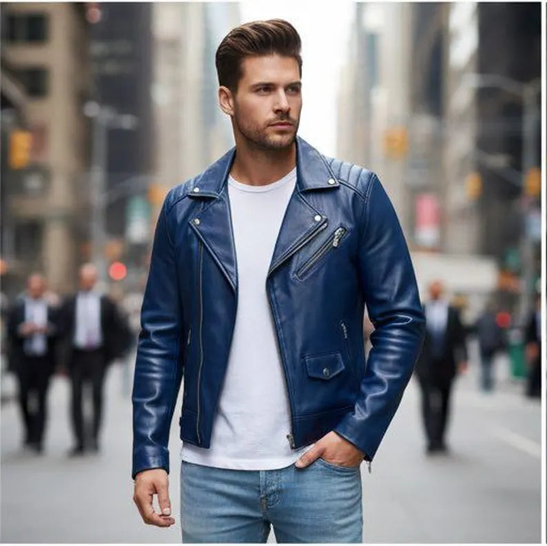 Men Handcrafted Leather Biker Jacket – Slim Fit