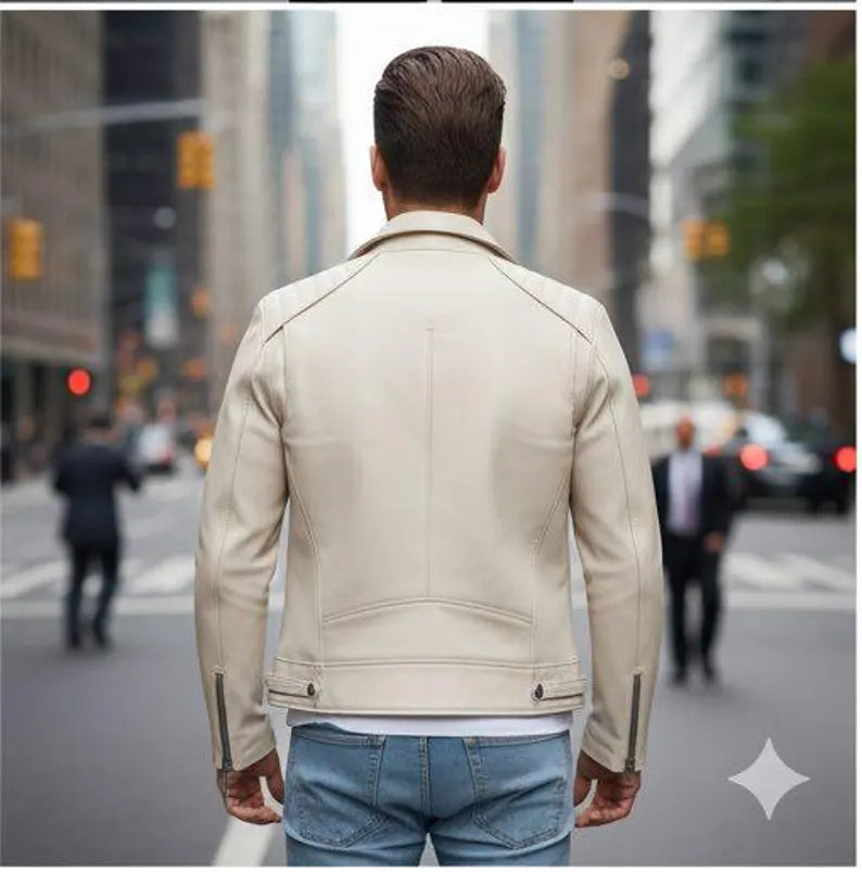 Men Handcrafted Leather Biker Jacket – Slim Fit