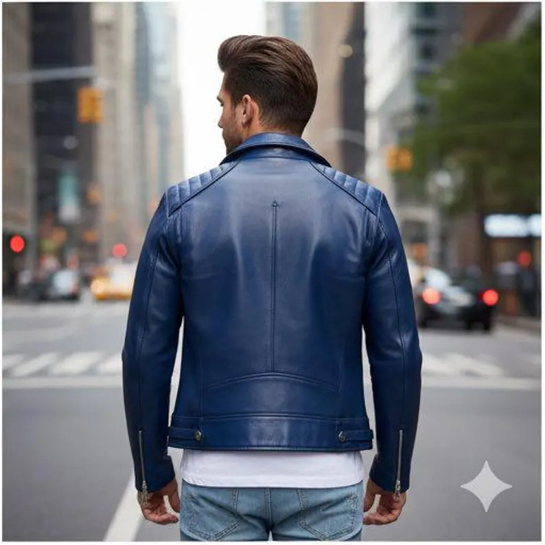 Men Handcrafted Leather Biker Jacket – Slim Fit