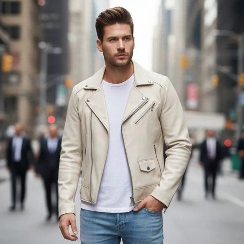 Men Handcrafted Leather Biker Jacket – Slim Fit