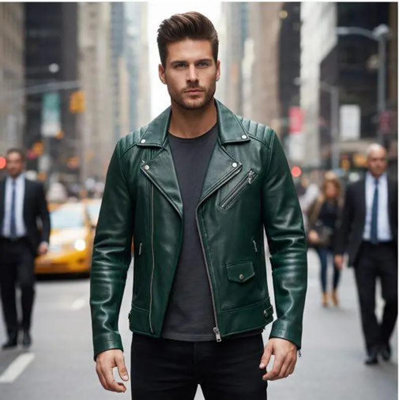 Men Handcrafted Leather Biker Jacket – Slim Fit