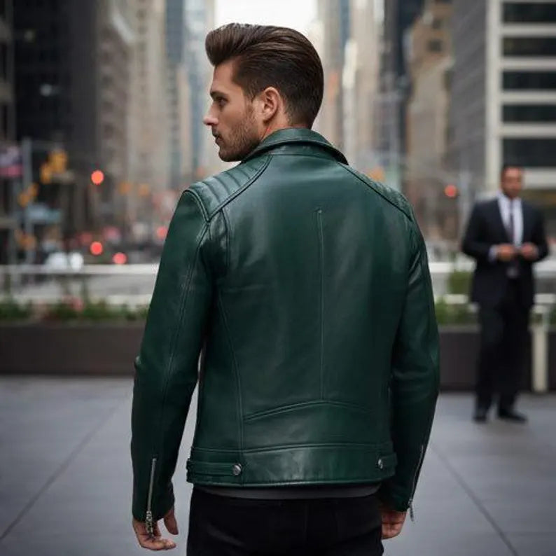 Men Handcrafted Leather Biker Jacket – Slim Fit