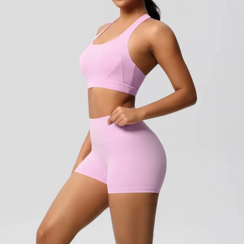 2-Piece Women's Yoga Set - Nude Feel Workout Tracksuit with Sports Bra and Leggings for Fitness and Running