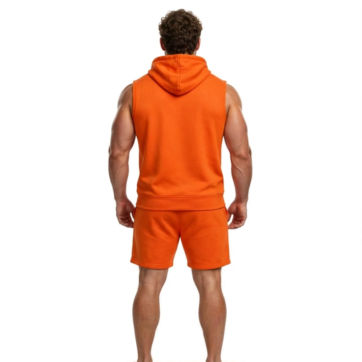 Anchor Gym Sleeveless Hoodie Shorts Set - 2 Piece Workout Set - Orange Anchor Barbell Edition