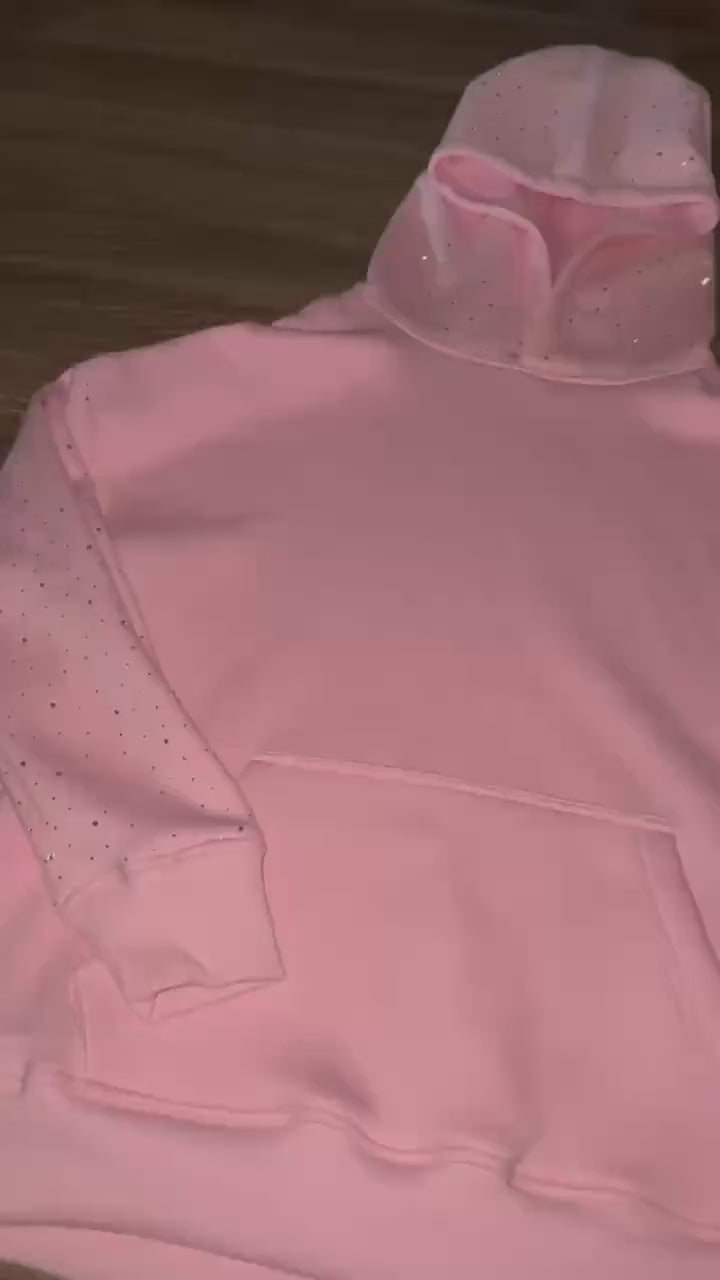 Handmade Y2K Rhinestone Oversized Pullover Sparkly Streetwear Unisex Hoodie